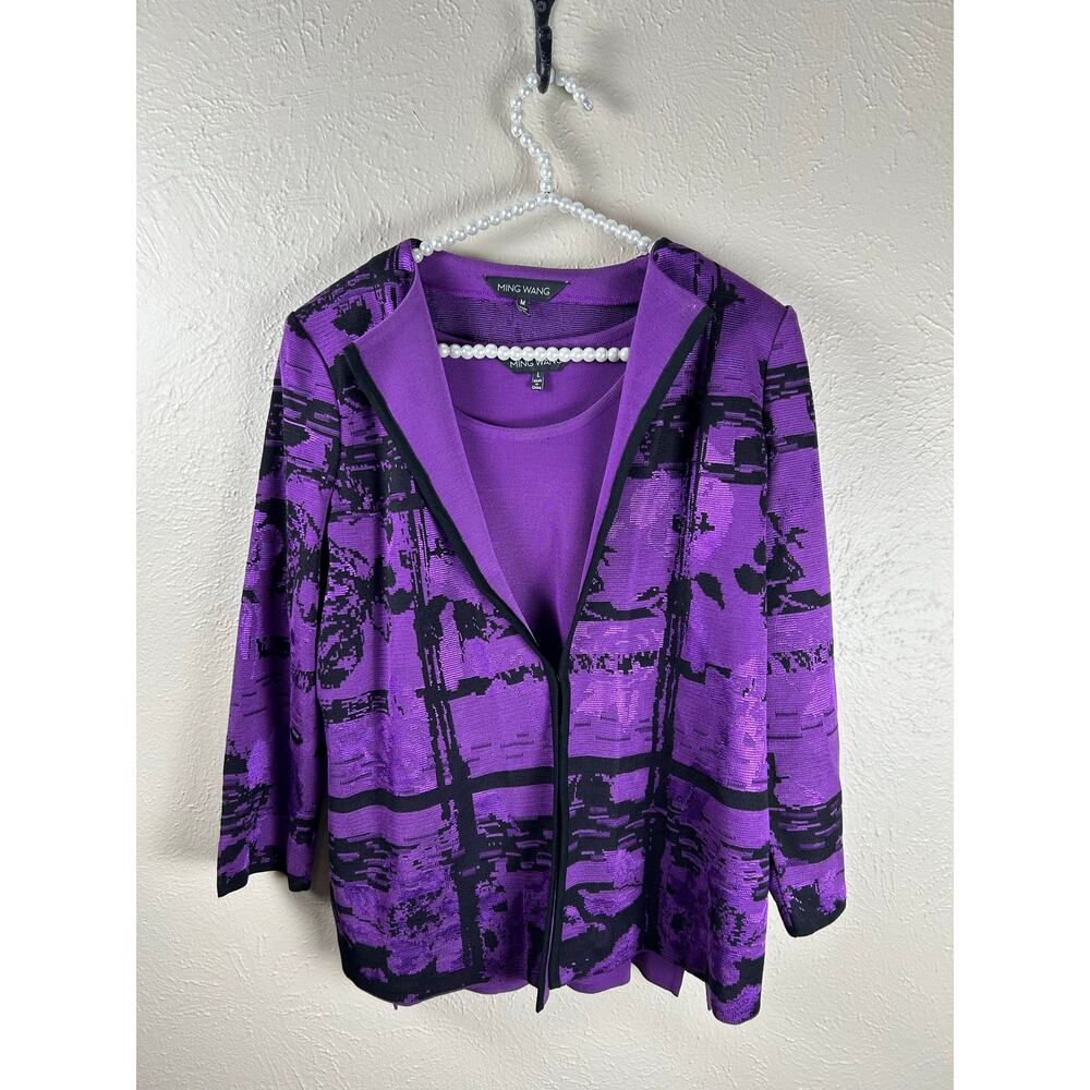 Ming Wang Size Medium Tank Blazer Set Designer Purple Preppy Business Luxury